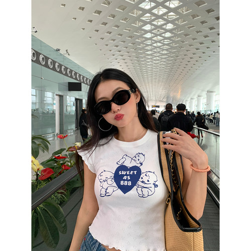 落落狷介短袖设计感白色T恤女