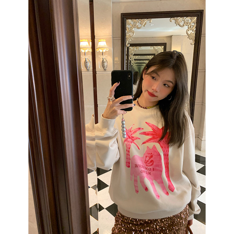 落落狷介宽松套头加绒卫衣女