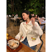 落落狷介 初春米白色短外套小个子设计感 2025年新款 刺绣春装 女款