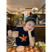 黑色体恤短款 落落狷介 上衣设计感小众2026年新款 t恤女夏季 短袖