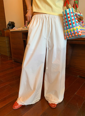 落落狷介裤子宽松bf慵懒风白色蕾丝拼接阔腿裤女2025年新款设计感
