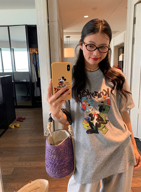 落落狷介 2026初夏穿搭印花短袖T恤小个子宽松灰色夏日ootd穿搭