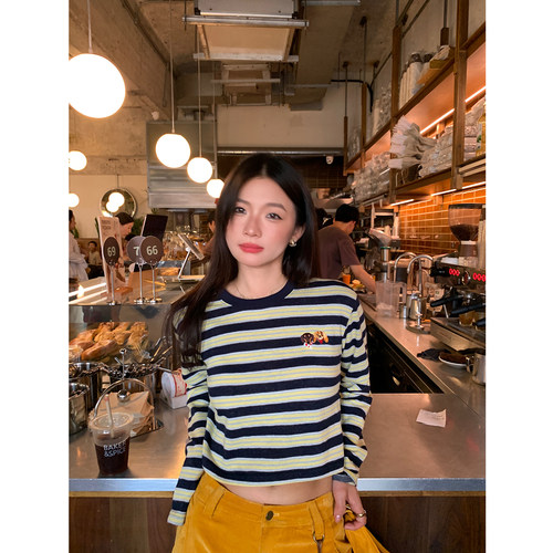 落落狷介长袖条纹T恤女小个子