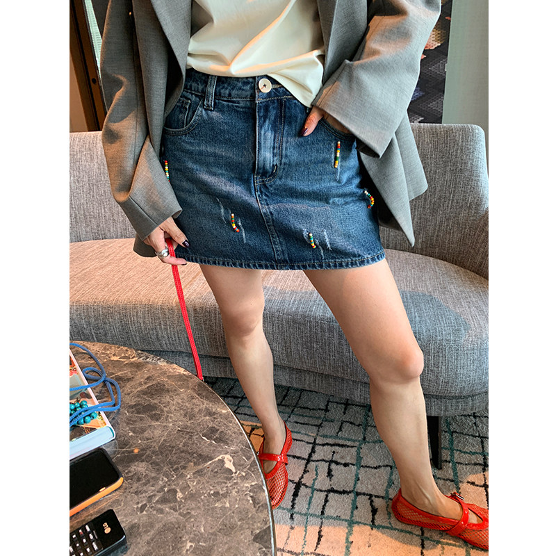 落落狷介牛仔半身裙女2026年新款小个子牛仔短裙设计感小众包臀裙