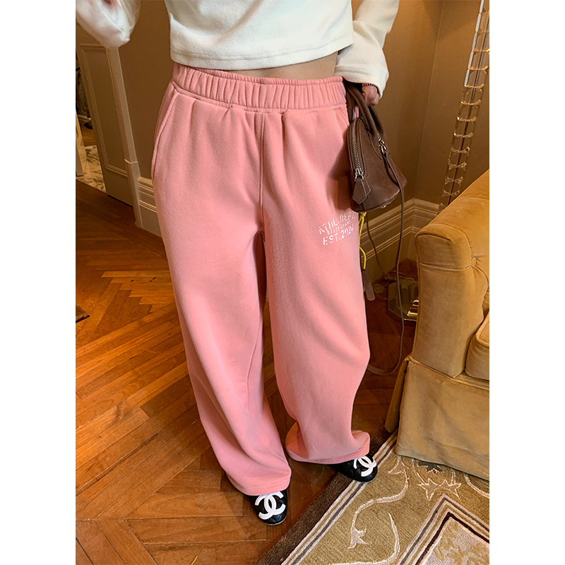 落落狷介加绒阔腿保暖卫裤女