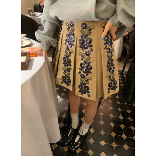 落落狷介 设计感小众百褶裙小个子裙子亮片 短裙半身裙2026年新款