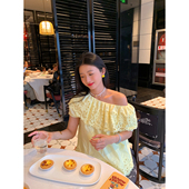 镂空外穿 套头小个子蕾丝衫 落落狷介 黄色一字肩上衣女2025年新款