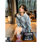 落落狷介 上衣外套 连帽秋季 灰色卫衣女2025年新款 设计感小众开衫