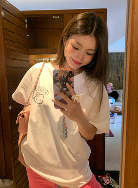 落落狷介 白色短袖t恤女2026印花宽松上衣小个子设计感小众春夏款