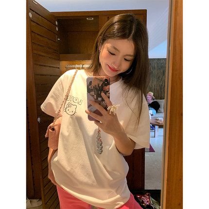 落落狷介 白色短袖t恤女2025印花宽松上衣小个子设计感小众春夏款
