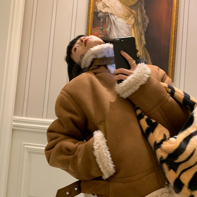 落落狷介羊羔毛女装麂皮绒外套