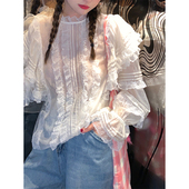 落落狷介春装 女小个子上衣 米白色蕾丝套头天丝衬衫 女款 2025年新款