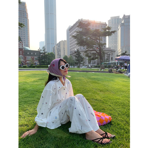 落落狷介棉麻两件套衬衫+阔腿裤