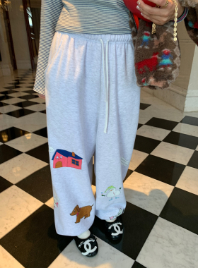 落落狷介 运动裤女2025新款灰色松紧腰束脚裤小个子加绒卫裤保暖