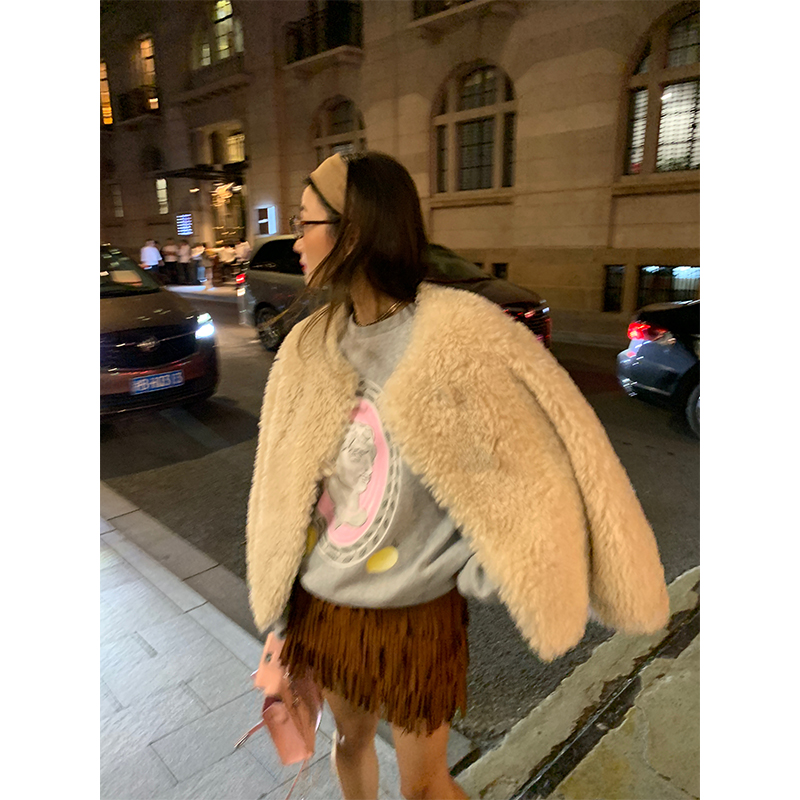 落落狷介环保皮草皮毛一体外套女