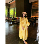 落落狷介 连衣裙亚麻宽松V领小个子刺绣镂空裙子2025新款 春季 长袖