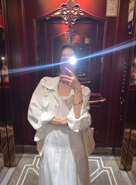 落落狷介 外套女款夏薄款2026新款白色亚麻刺绣镂空短外套小个子