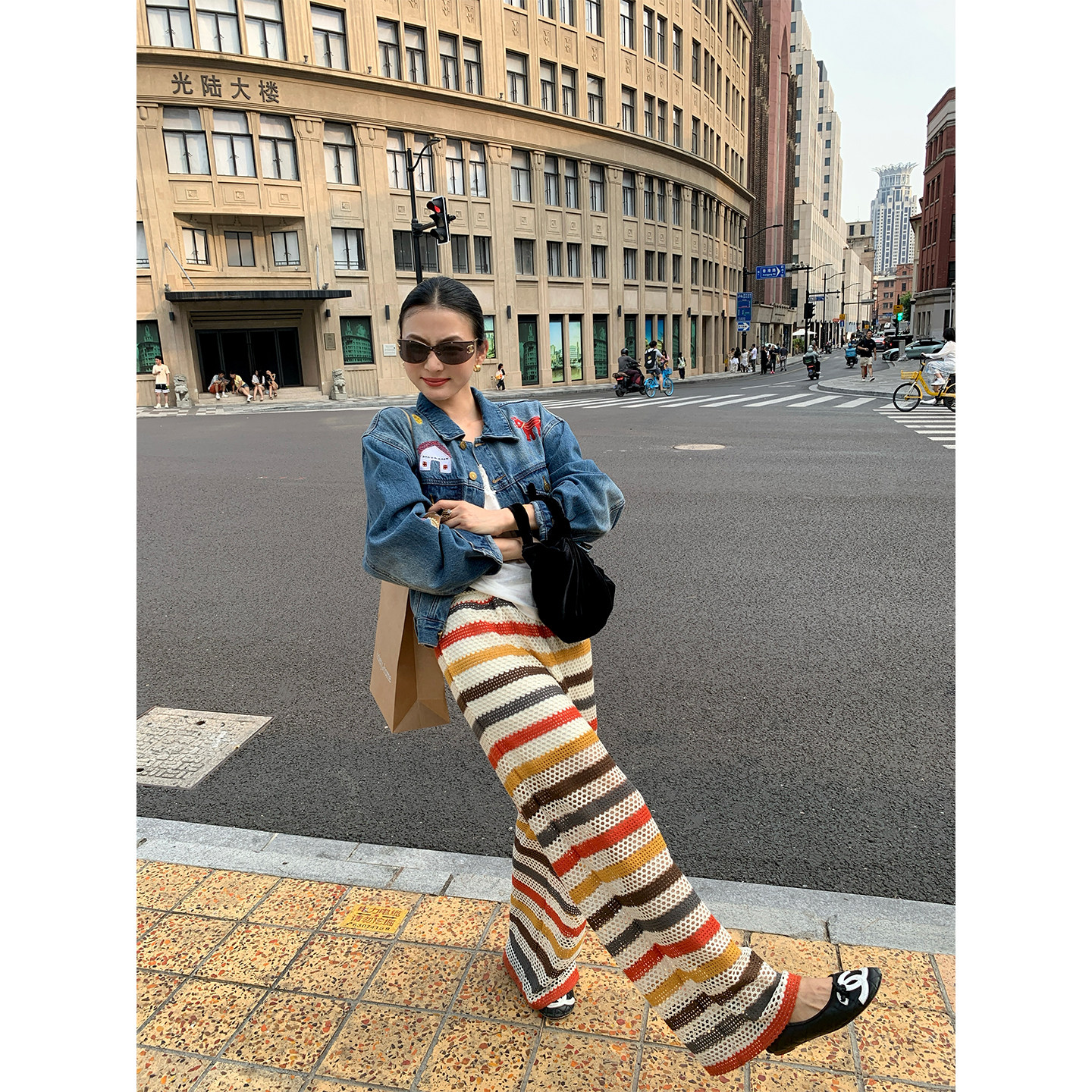 落落狷介夏季薄款条纹阔腿裤女图片