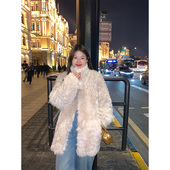 落落狷介 托卡真毛皮草2024新款 毛毛外套女杏色保暖皮毛一体外套