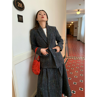 套装 女毛呢西装 裙小个子穿搭半身裙 搭配一整套秋冬款 落落狷介冬装