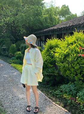 落落狷介 夏季套装女夏两件套成套搭配女装2025长袖衬衫+阔腿短裤