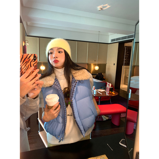 马夹小个子百搭外套 羽绒服女蓝色拼接无袖 落落狷介 2026巨好看