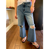 设计感小个子破洞裤 落落狷介 喇叭裤 女2025新款 高腰 破洞牛仔裤