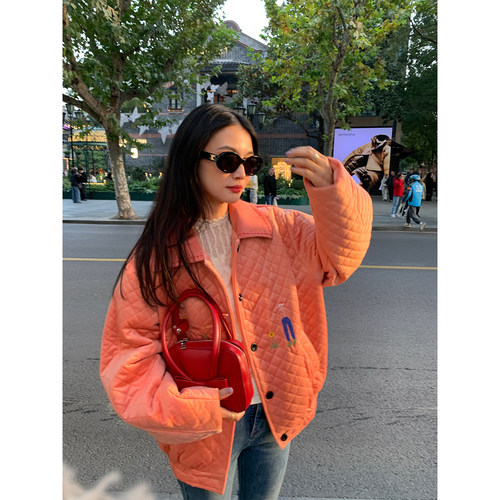 落落狷介宽松刺绣棉衣女保暖