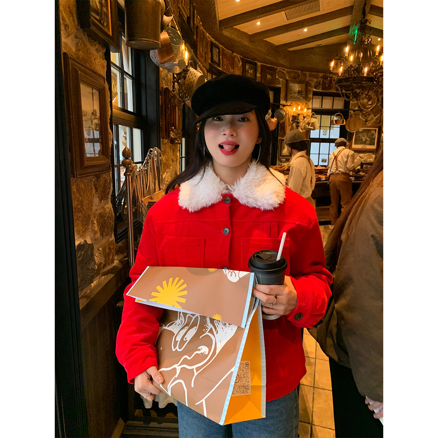 落落狷介棉服女款冬季灯芯绒短外套女2025新款小个子红色刺绣夹棉,女装/女士精品,棉衣/棉服,淘宝优惠券,粉丝福利购,淘宝优惠卷