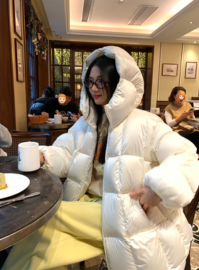 落落狷介白鸭绒羽绒服女2025年新款设计感小众中长款外套白色连帽