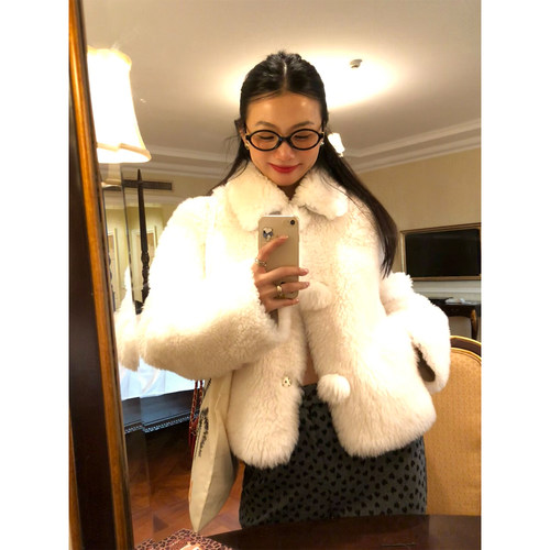 落落狷介皮毛一体外套女羊毛