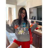 设计感宽松字母印花外套灰色圆领 2025新款 落落狷介 卫衣女春秋款