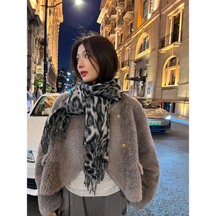 落落狷介 毛毛外套皮草 皮毛一体外套女灰色小个子2024年秋冬新款