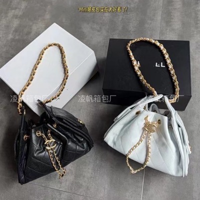 潮牌新款女包时尚潮菱格链条包单肩hobo包嬉皮包腋下水桶真皮