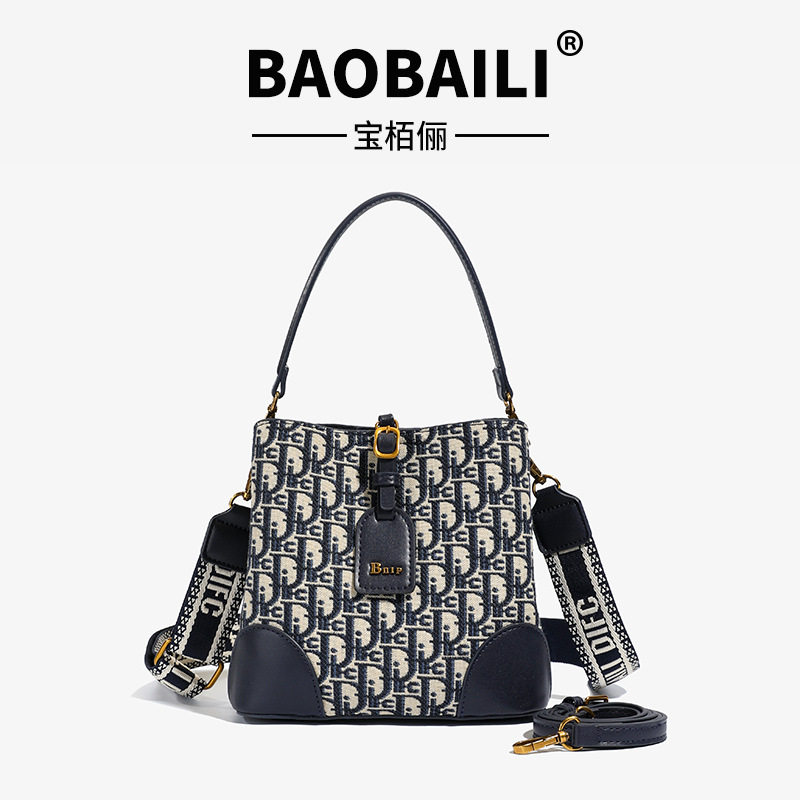 老花宽肩带水桶包洋气百搭包包女士2025新款手提单肩斜挎包高级感,箱包皮具/热销女包/男包,水桶包,淘宝优惠券,粉丝福利购,淘宝优惠卷