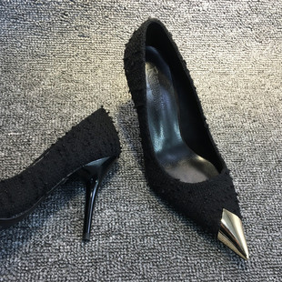 2022春季新款金属头高跟鞋女细跟黑色性感百搭浅口超尖头女单鞋