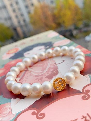 私人定制·古法黄金足金999镂空四叶草天然淡水珍珠手链DIY手串