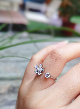 纯银透明白色锆石日韩风戒指包邮