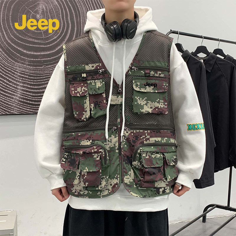 Jeep吉普2025春秋新品宽松钓鱼马甲男工装薄款迷彩背心P85AMWV119