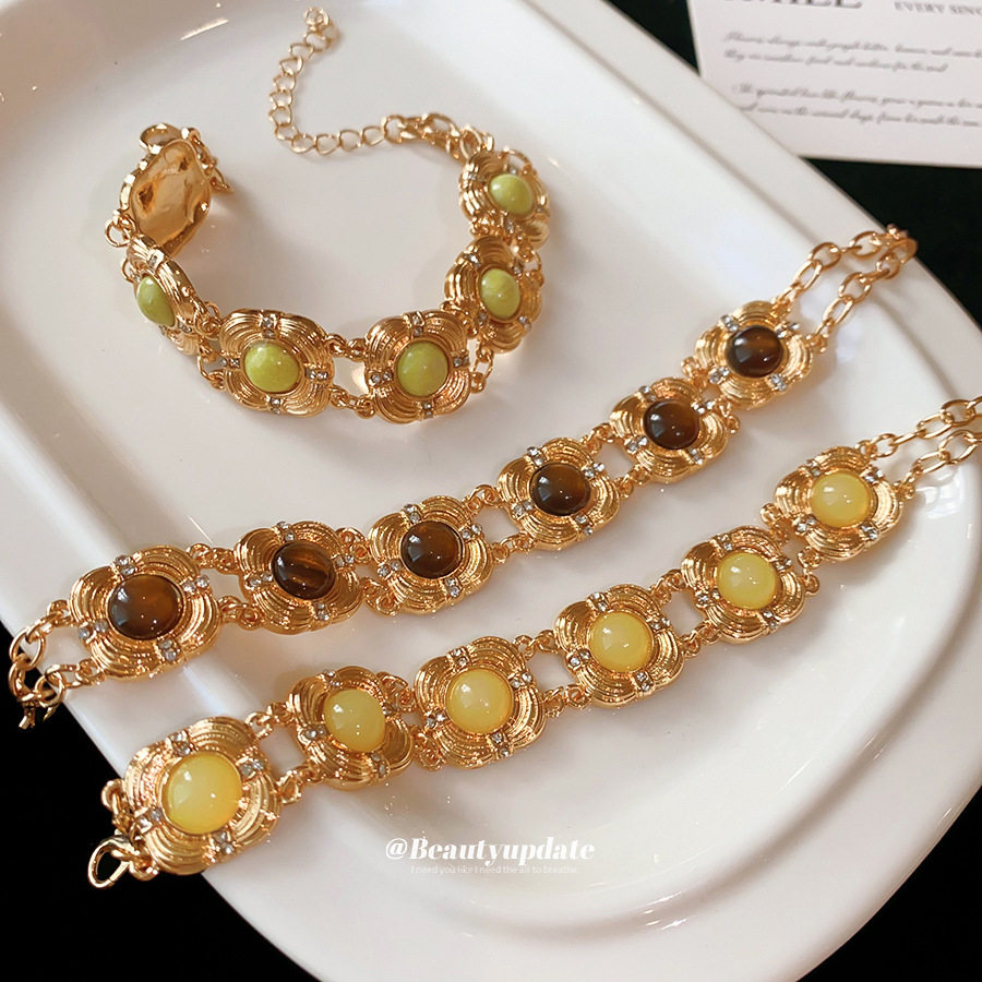 闪耀Vintage中古镶钻方形石头拼接手链女轻奢高级感手环小众重工