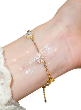 闪耀14k真金电镀锆石蝴蝶花朵手链轻奢高级感手环时尚精致百搭手