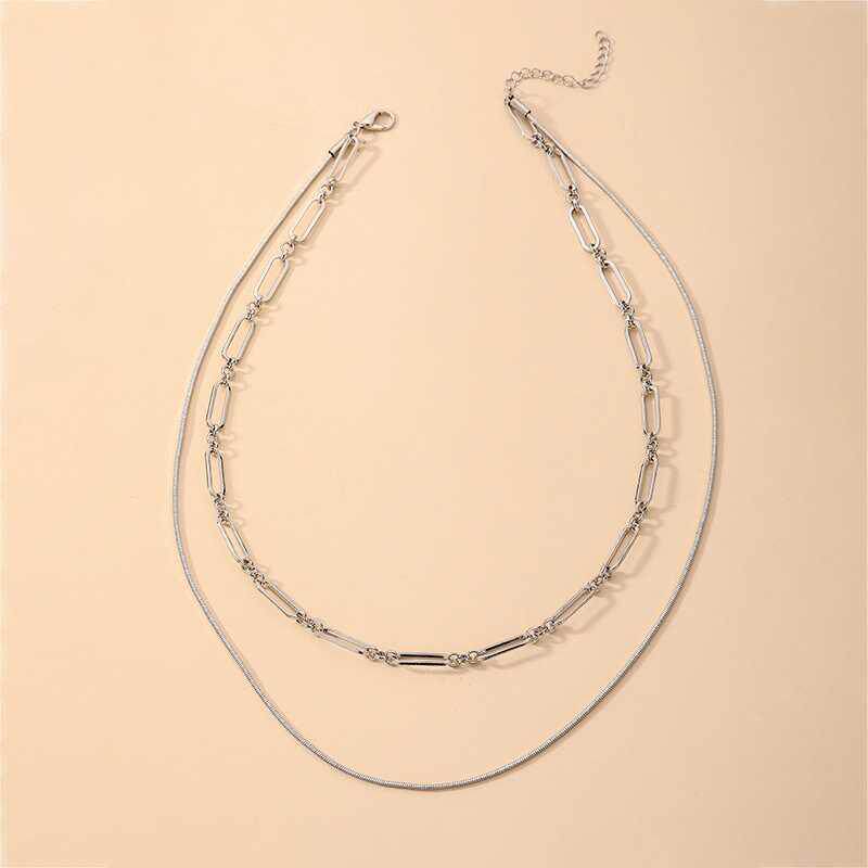 双层叠戴连环锁链拼接链条锁骨链时尚嘻哈个性欧美ins冷淡风项链