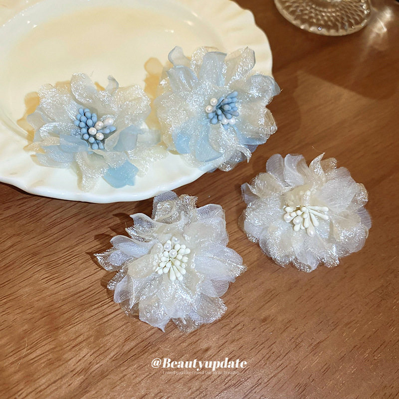 闪耀银针花朵网纱花蕊耳钉韩系小清新高级感耳环夏季超仙甜美耳饰