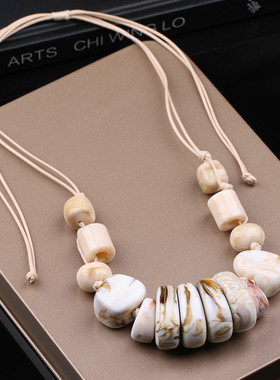 独特漂亮白色长款设计感项链文艺复古民族风高级感配饰毛衣链