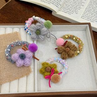 森系新款花朵蝴蝶结头绳秋冬毛绒扎马尾发圈高弹耐用发绳甜美皮套