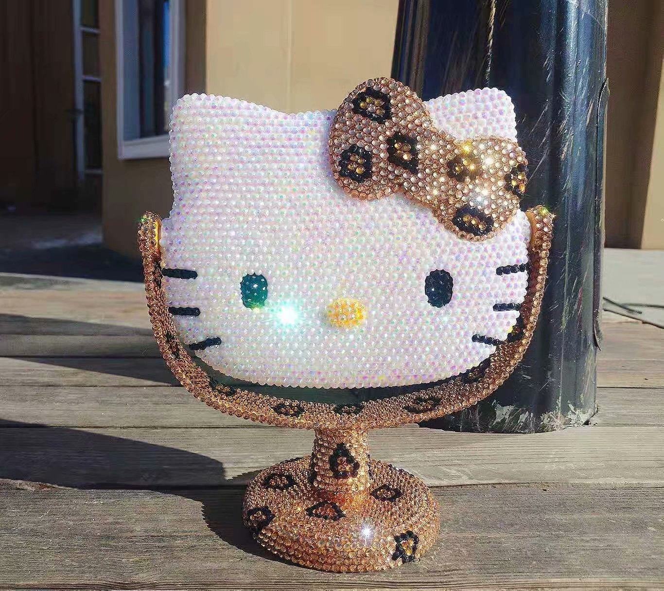 豹纹KT镜子可爱卡通梳镜浴室桌镜叮当猫化妆镜叮当猫卧室镜猫咪