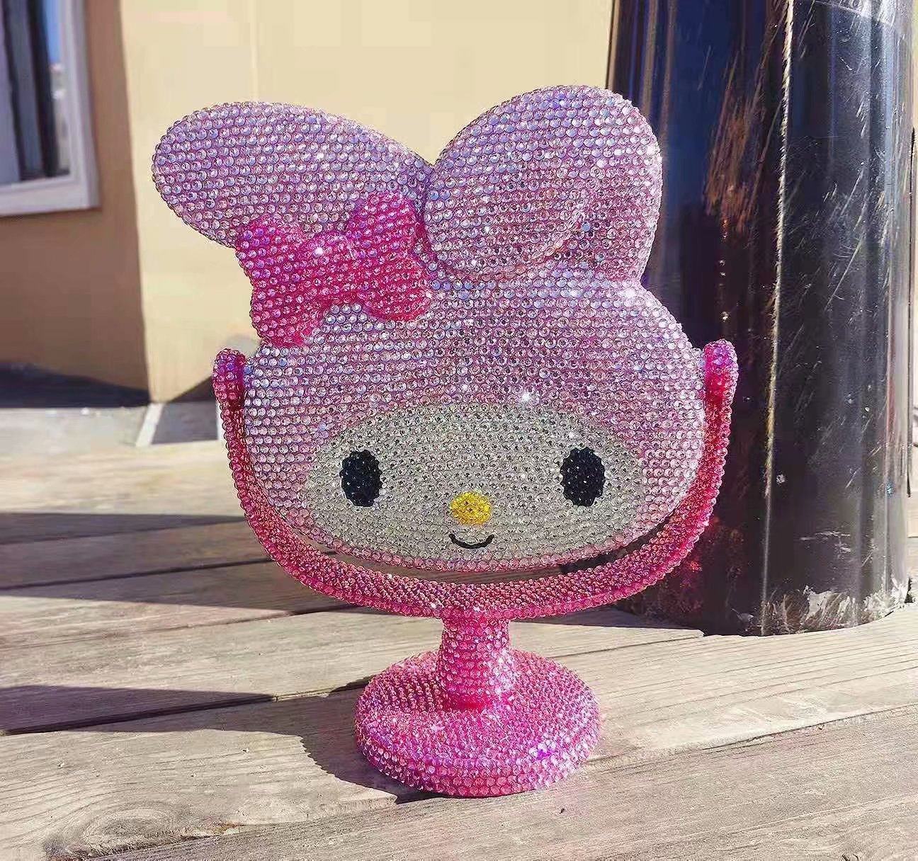 可爱卡通台式梳妆镜 麦乐迪子美乐蒂镜子 随身便携化妆镜手工贴粘