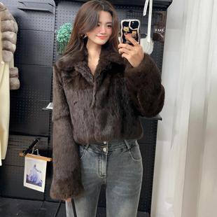 今年流行上东老钱2024秋冬新款 高级感整皮兔毛皮毛一体皮草外套女
