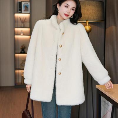 秋冬季年轻款立领皮毛一体水貂毛绒环保皮草毛毛外套女中长款保暖