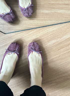 2025小鱼家夏季新款原创小众紫色羊反皮超浅口芭蕾舞鞋